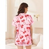 Ekouaer Women Lace Satin Pajama Set Button Down Silk Pjs Shorts Set XS-XXL(Red Bow)