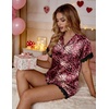 Ekouaer Women Lace Satin Pajama Set Button Down Silk Pjs Shorts Set XS-XXL(Rose Black Leopard)