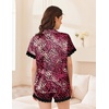 Ekouaer Women Lace Satin Pajama Set Button Down Silk Pjs Shorts Set XS-XXL(Rose Black Leopard)