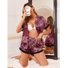 Ekouaer Women Lace Satin Pajama Set Button Down Silk Pjs Shorts Set XS-XXL(Rose Black Leopard)
