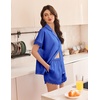 Ekouaer Women Lace Satin Pajama Set Button Down Silk Pjs Shorts Set XS-XXL(Sky Blue)
