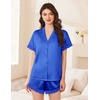 Ekouaer Women Lace Satin Pajama Set Button Down Silk Pjs Shorts Set XS-XXL(Sky Blue)
