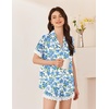 Ekouaer Women Lace Satin Pajama Set Button Down Silk Pjs Shorts Set XS-XXL(Vintage Floral Blue)