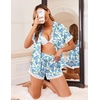 Ekouaer Women Lace Satin Pajama Set Button Down Silk Pjs Shorts Set XS-XXL(Vintage Floral Blue)