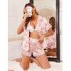Ekouaer Women Lace Satin Pajama Set Button Down Silk Pjs Shorts Set XS-XXL(Vintage Floral Blush Pink)