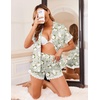 Ekouaer Women Lace Satin Pajama Set Button Down Silk Pjs Shorts Set XS-XXL(Vintage Floral Sage Green)