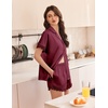 Ekouaer Women Lace Satin Pajama Set Button Down Silk Pjs Shorts Set XS-XXL(Wine Red)