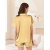 Ekouaer Women Lace Satin Pajama Set Button Down Silk Pjs Shorts Set XS-XXL(Yellow)