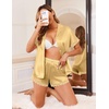 Ekouaer Women Lace Satin Pajama Set Button Down Silk Pjs Shorts Set XS-XXL(Yellow)