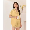 Ekouaer Women Lace Satin Pajama Set Button Down Silk Pjs Shorts Set XS-XXL(Yellow)