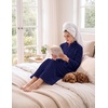 Ekouaer Women Plush Robe Zip Up Bathrobe Fleece Warm Housecoat with Pockets(Navy Blue)