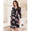 Ekouaer Women Robes Bathrobe Short Kimono Robe Soft Bathrobes with Pockets(Black Pink Flowers)
