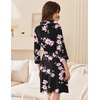 Ekouaer Women Robes Bathrobe Short Kimono Robe Soft Bathrobes with Pockets(Black Pink Flowers)
