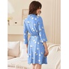 Ekouaer Women Robes Bathrobe Short Kimono Robe Soft Bathrobes with Pockets(Blue White Bird)