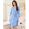Ekouaer Women Robes Bathrobe Short Kimono Robe Soft Bathrobes with Pockets(Blue White Bird)