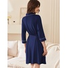 Ekouaer Women Robes Bathrobe Short Kimono Robe Soft Bathrobes with Pockets(Navy Blue)