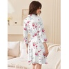 Ekouaer Women Robes Bathrobe Short Kimono Robe Soft Bathrobes with Pockets(White Red Flowers)