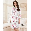 Ekouaer Women Robes Bathrobe Short Kimono Robe Soft Bathrobes with Pockets(White Red Flowers)