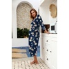 Ekouaer Women Robes Long Knit Bathrobe Soft Kimono Loungewear with Pockets(01navy Blue Floral)
