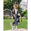 Ekouaer Women Robes Long Knit Bathrobe Soft Kimono Loungewear with Pockets(Black Floral)