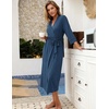 Ekouaer Women Robes Long Knit Bathrobe Soft Kimono Loungewear with Pockets(Blue)