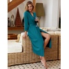 Ekouaer Women Robes Long Knit Bathrobe Soft Kimono Loungewear with Pockets(Blue Green)