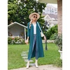 Ekouaer Women Robes Long Knit Bathrobe Soft Kimono Loungewear with Pockets(Blue Green)