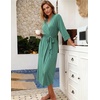 Ekouaer Women Robes Long Knit Bathrobe Soft Kimono Loungewear with Pockets(Grey Green)
