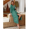 Ekouaer Women Robes Long Knit Bathrobe Soft Kimono Loungewear with Pockets(Grey Green)