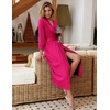 Ekouaer Women Robes Long Knit Bathrobe Soft Kimono Loungewear with Pockets(Hot Pink)