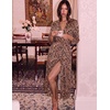 Ekouaer Women Robes Long Knit Bathrobe Soft Kimono Loungewear with Pockets(Leopard)