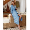 Ekouaer Women Robes Long Knit Bathrobe Soft Kimono Loungewear with Pockets(Light Blue)