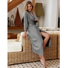 Ekouaer Women Robes Long Knit Bathrobe Soft Kimono Loungewear with Pockets(Light Grey)