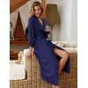 Ekouaer Women Robes Long Knit Bathrobe Soft Kimono Loungewear with Pockets(Navy Blue)