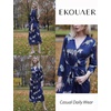Ekouaer Women Robes Long Knit Bathrobe Soft Kimono Loungewear with Pockets(Navy Zebra)