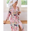 Ekouaer Women Robes Long Knit Bathrobe Soft Kimono Loungewear with Pockets(Pink Tiger)