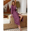 Ekouaer Women Robes Long Knit Bathrobe Soft Kimono Loungewear with Pockets(Purple Red)