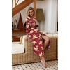 Ekouaer Women Robes Long Knit Bathrobe Soft Kimono Loungewear with Pockets(Red Floral)