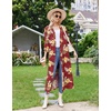 Ekouaer Women Robes Long Knit Bathrobe Soft Kimono Loungewear with Pockets(Red Floral)