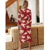 Ekouaer Women Robes Long Knit Bathrobe Soft Kimono Loungewear with Pockets(Red Floral)
