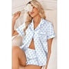 Ekouaer Women Satin Pajama Sets Cute Print Silk Pjs Shorts Sets S-4XL(Blue Bow)