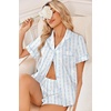 Ekouaer Women Satin Pajama Sets Cute Print Silk Pjs Shorts Sets S-4XL(Blue Flower Bow Stripe)