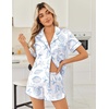 Ekouaer Women Satin Pajama Sets Cute Print Silk Pjs Shorts Sets S-4XL(Blue Ocean Shell)