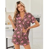 Ekouaer Women Satin Pajama Sets Cute Print Silk Pjs Shorts Sets S-4XL(Brown Leopard With Pink Bow)
