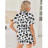 Ekouaer Women Satin Pajama Sets Cute Print Silk Pjs Shorts Sets S-4XL(Cow Print)