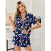 Ekouaer Women Satin Pajama Sets Cute Print Silk Pjs Shorts Sets S-4XL(Dark Blue Baseball Print)
