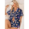 Ekouaer Women Satin Pajama Sets Cute Print Silk Pjs Shorts Sets S-4XL(Dark Blue Baseball Print)
