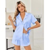 Ekouaer Women Satin Pajama Sets Cute Print Silk Pjs Shorts Sets S-4XL(Light Blue)