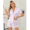 Ekouaer Women Satin Pajama Sets Cute Print Silk Pjs Shorts Sets S-4XL(Lilac Flower Leave)