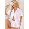Ekouaer Women Satin Pajama Sets Cute Print Silk Pjs Shorts Sets S-4XL(Lilac Flower Leave)
